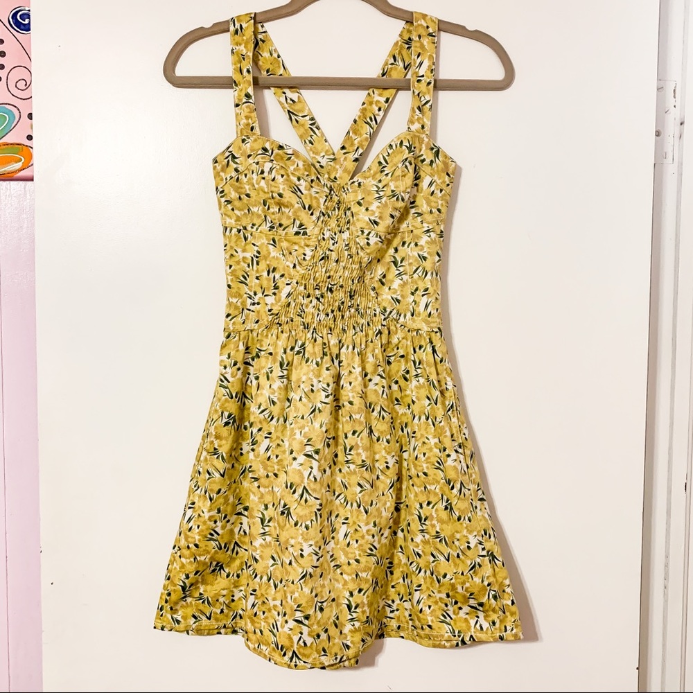 FREE PEOPLE Small Yellow Green Floral Clover Dress